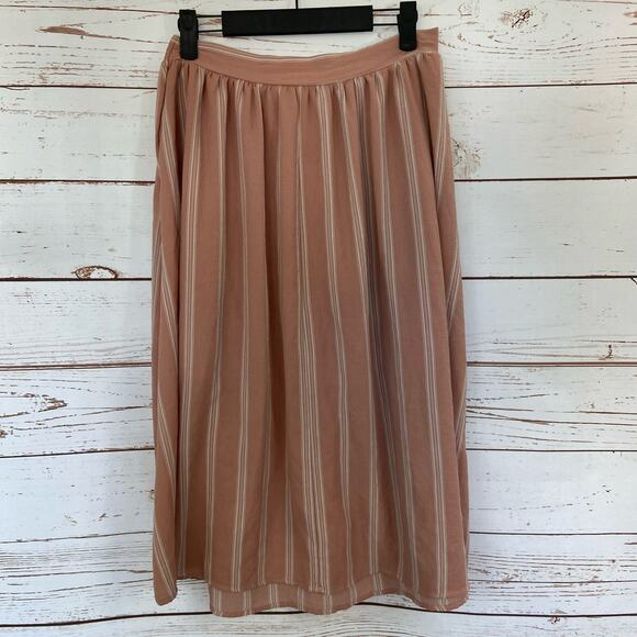 Windsor M Light Pink White Stripe Pull On Flowy Midi Skirt - Picture 5 of 9